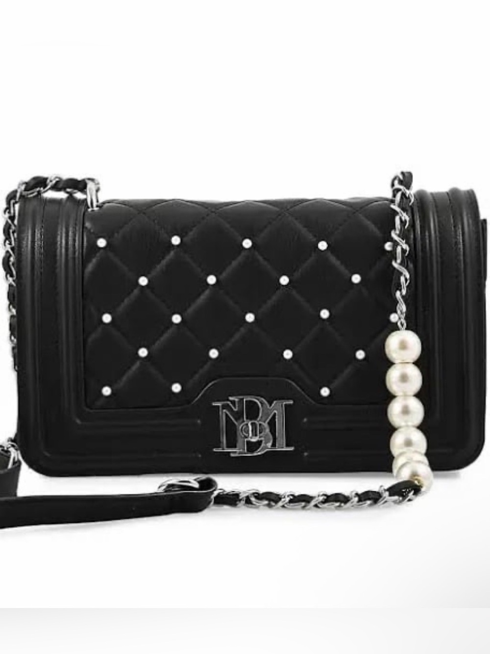 Badgley Mischka Black Crossbody with Pearl Chain- NWT!